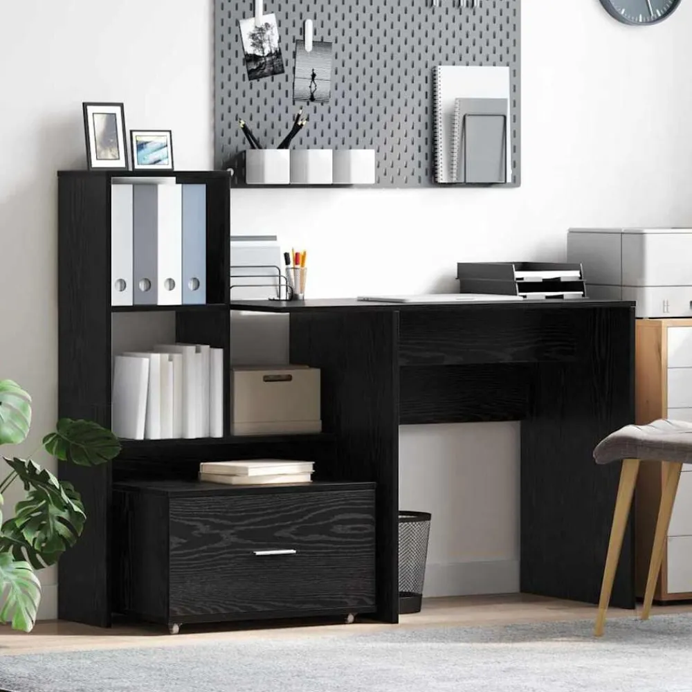 Kasten & Opbergmeubelen*vidaXL Ladenkast met wiel 55 x 45 x 31 cm Zwart eiken