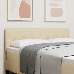 Bedden & Accessoires*vidaXL LED Hoofdbord met LED-stripverlichting Crème 144 cm Stof Cr&egrave;me