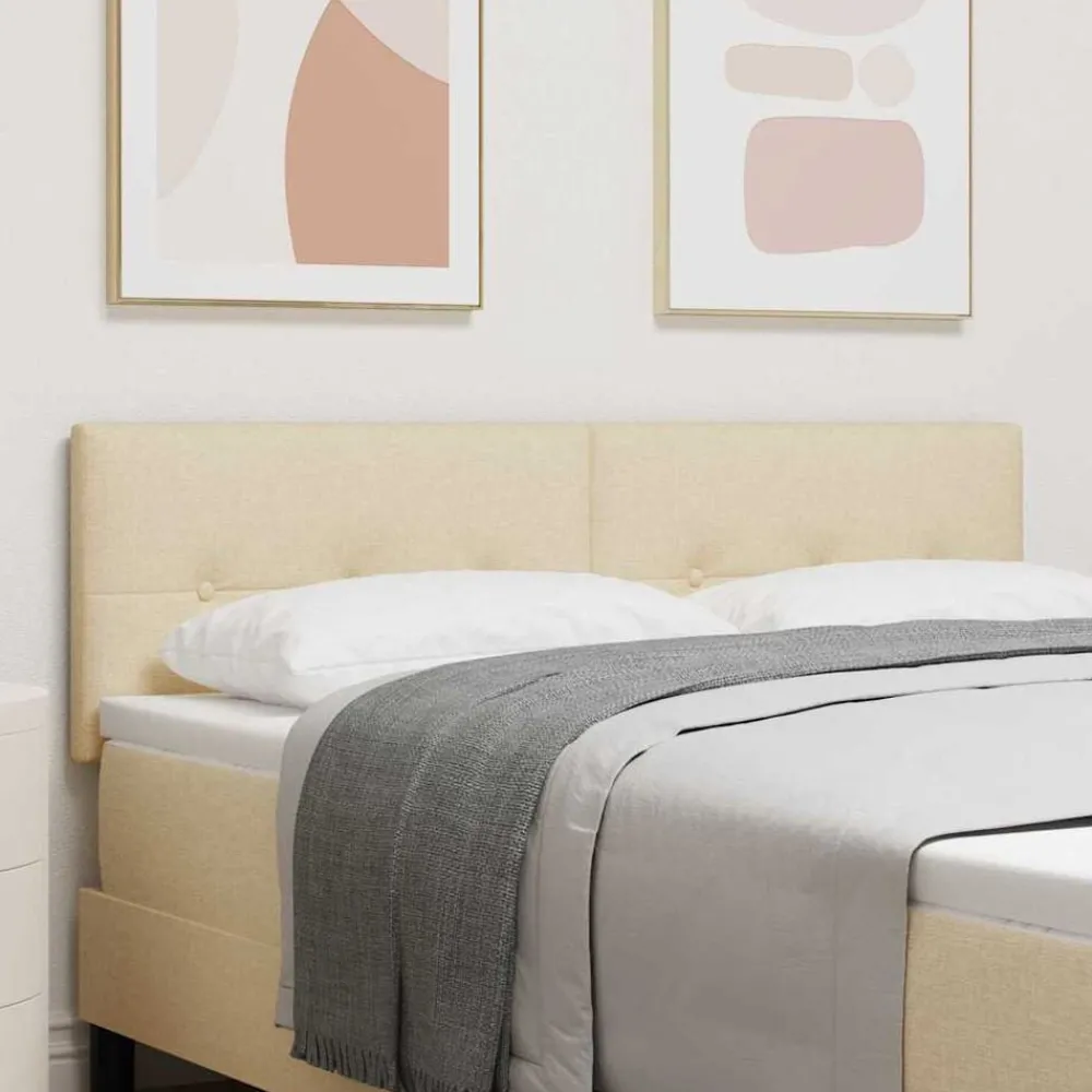 Bedden & Accessoires*vidaXL LED Hoofdbord met LED-stripverlichting Crème 144 cm Stof Crème