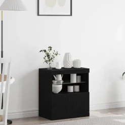 Kasten & Opbergmeubelen*vidaXL LED Sideboard Zwart 60,5 x 37 x 67 cm Bewerkt hout Zwart eiken