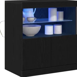 Kasten & Opbergmeubelen*vidaXL LED Sideboard Zwart 60,5 x 37 x 67 cm Bewerkt hout Zwart eiken
