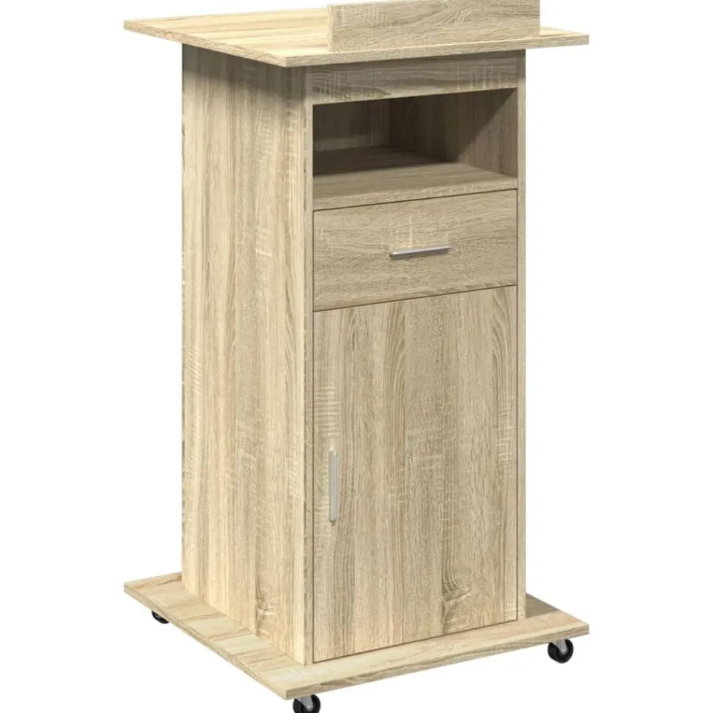 Kantoormeubelen*vidaXL Lessenaar met wielen en lade 55x55x107 cm hout Sonoma eiken