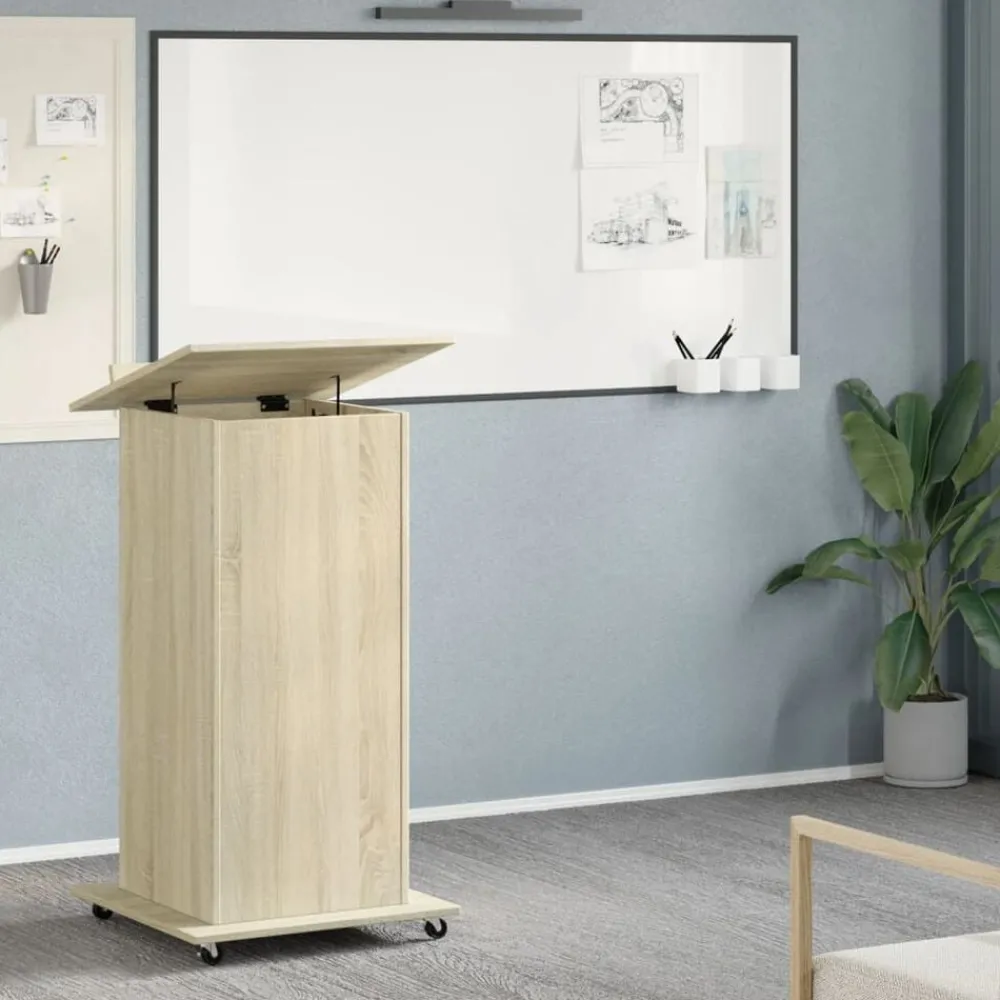 Kantoormeubelen*vidaXL Lessenaar met wielen en lade 55x55x107 cm hout Sonoma eiken