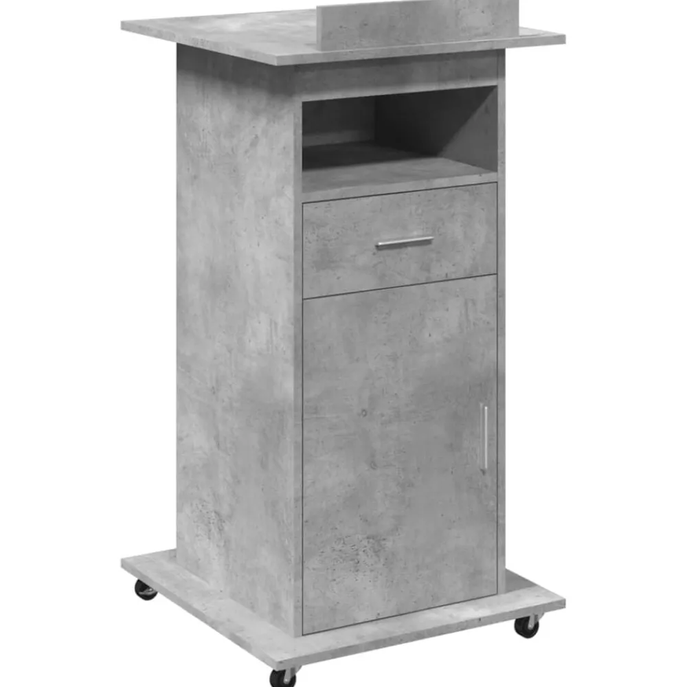 Kantoormeubelen*vidaXL Lessenaar met wielen en lade 55x55x107 cm hout Betongrijs
