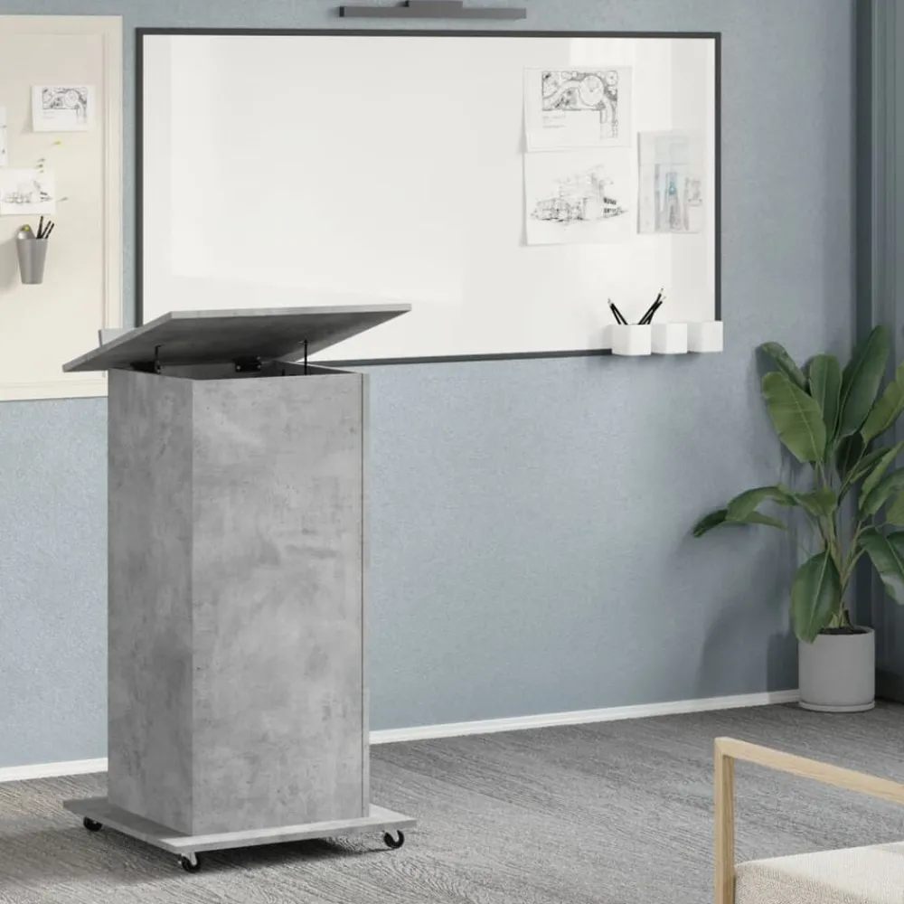 Kantoormeubelen*vidaXL Lessenaar met wielen en lade 55x55x107 cm hout Betongrijs