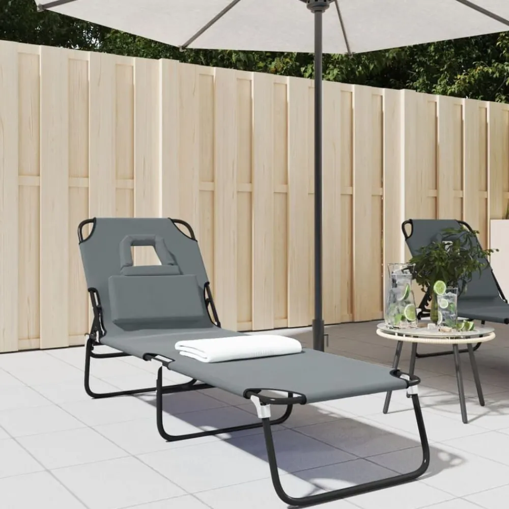 Tuinmeubelen*vidaXL Ligbed inklapbaar oxford stof en gepoedercoat staal Grijs