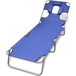 Tuinmeubelen*vidaXL Ligbed inklapbaar met hoofdkussen gepoedercoat staal Blauw