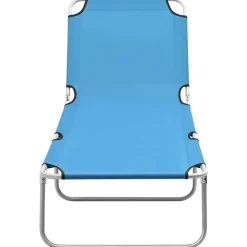 Ligbed inklapbaar staal en stof turquoiseblauw>vidaXL Online