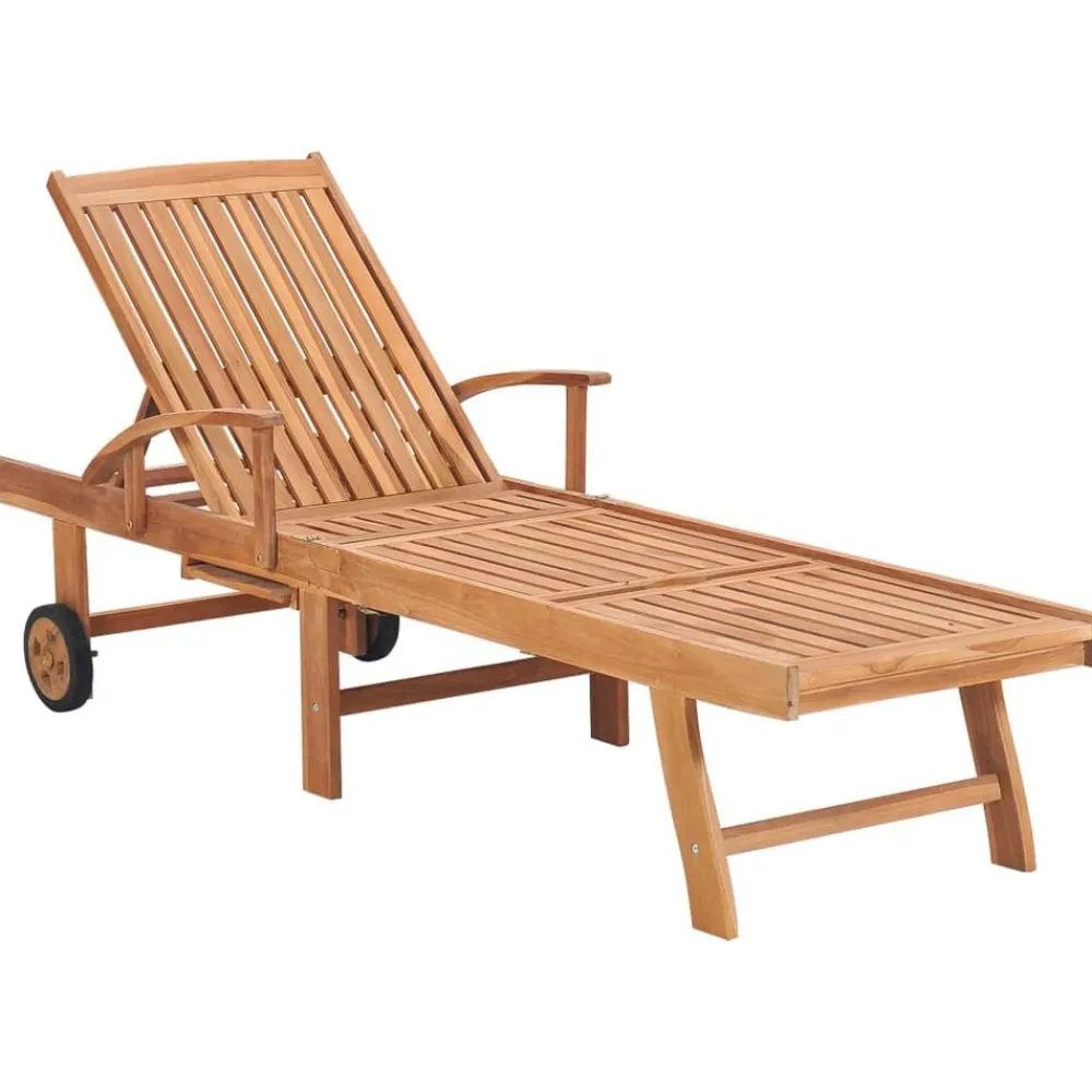 Tuinmeubelen*vidaXL Ligbed met crèmekleurig kussen massief teakhout Crème