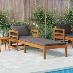 Tuinmeubelen*vidaXL Ligbed met donkergrijze kussens massief acaciahout Donkergrijs
