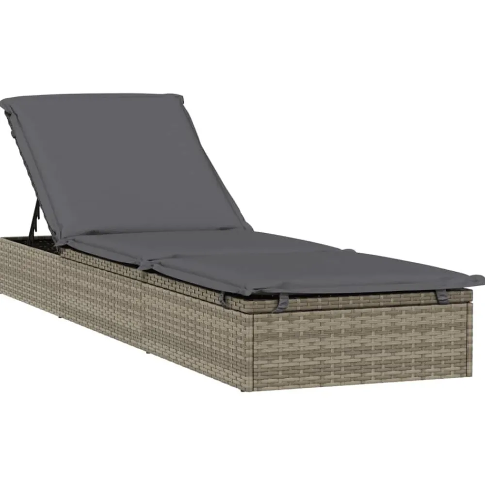 Tuinmeubelen*vidaXL Ligbed met kussen 1 st 201x55x62 cm poly rattan Grijs