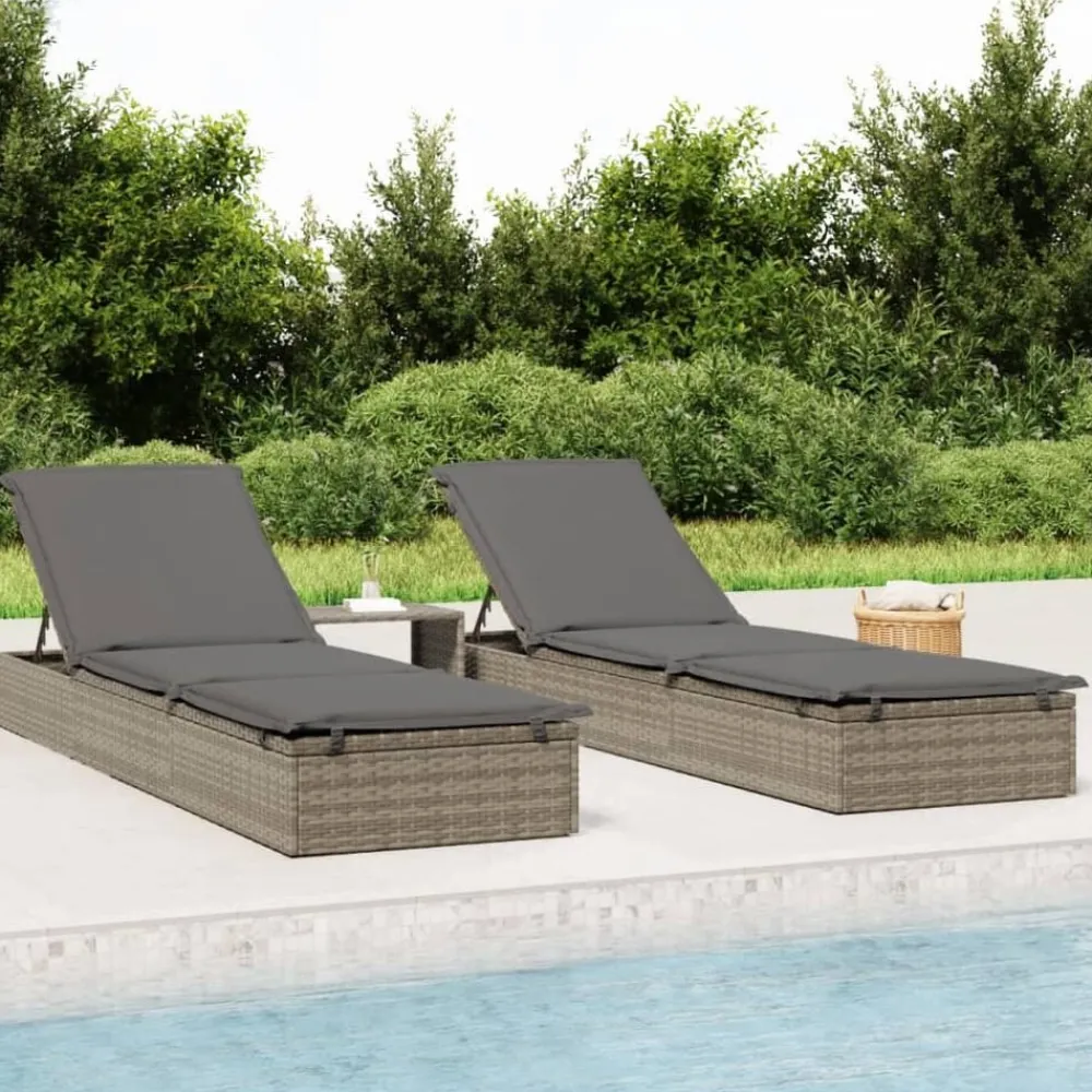 Tuinmeubelen*vidaXL Ligbed met kussen 1 st 201x55x62 cm poly rattan Grijs