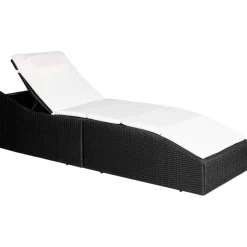 Tuinmeubelen*vidaXL Ligbed met kussen poly rattan zwart Zwart en wit
