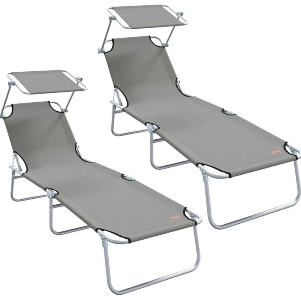 Tuinmeubelen*vidaXL Ligbed met luifel inklapbaar staal Grijs