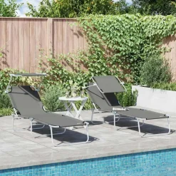 Tuinmeubelen*vidaXL Ligbed met luifel inklapbaar staal Grijs