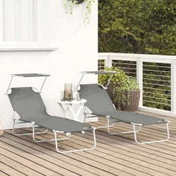 Tuinmeubelen*vidaXL Ligbed met luifel inklapbaar staal Grijs