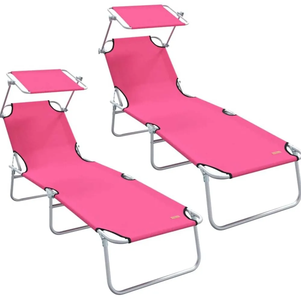 Tuinmeubelen*vidaXL Ligbed met luifel inklapbaar staal magenta Roze