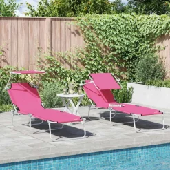 Tuinmeubelen*vidaXL Ligbed met luifel inklapbaar staal magenta Roze