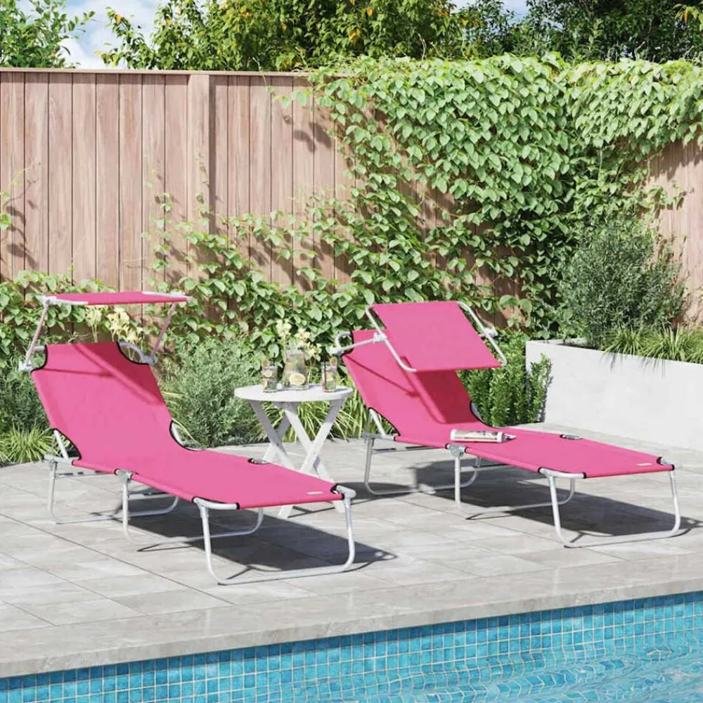 Tuinmeubelen*vidaXL Ligbed met luifel inklapbaar staal magenta Roze