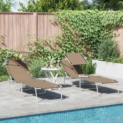 Tuinmeubelen*vidaXL Ligbed met luifel inklapbaar staal Taupe