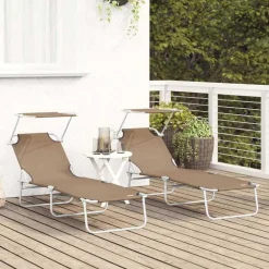 Tuinmeubelen*vidaXL Ligbed met luifel inklapbaar staal Taupe