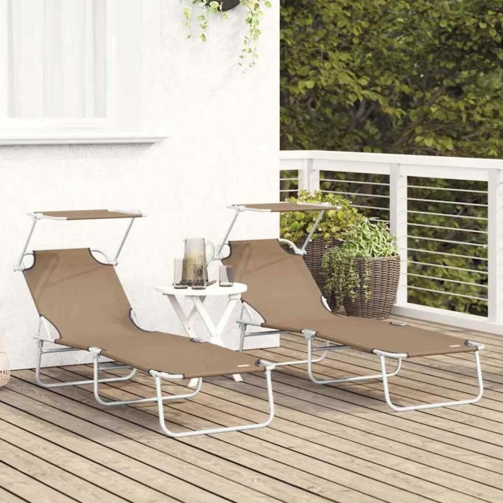 Tuinmeubelen*vidaXL Ligbed met luifel inklapbaar staal Taupe