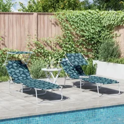 Tuinmeubelen*vidaXL Ligbed met luifel inklapbaar staal bladmotief Bladpatroon