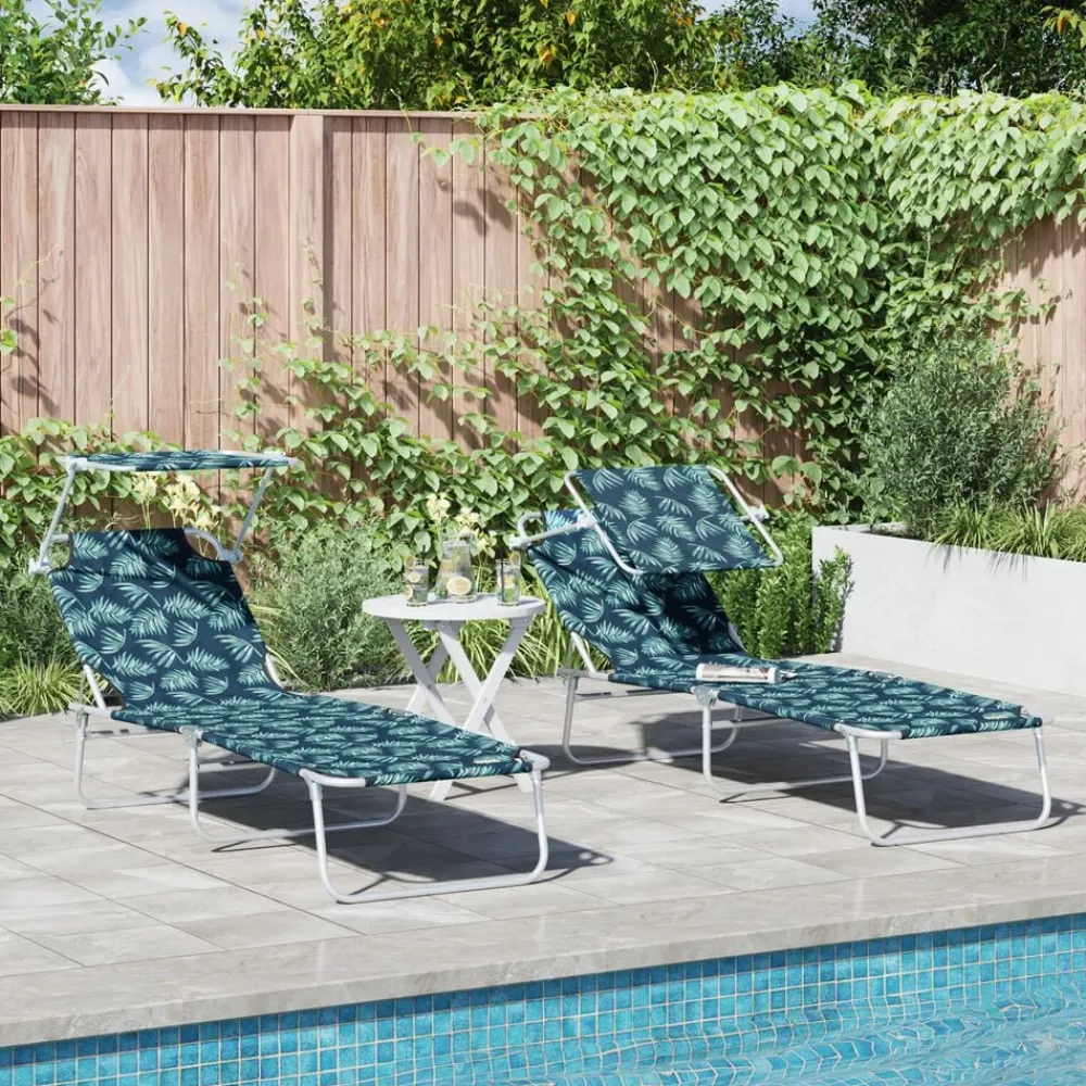 Tuinmeubelen*vidaXL Ligbed met luifel inklapbaar staal bladmotief Bladpatroon