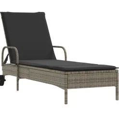 Ligbed met wielen en kussen poly rattan>vidaXL