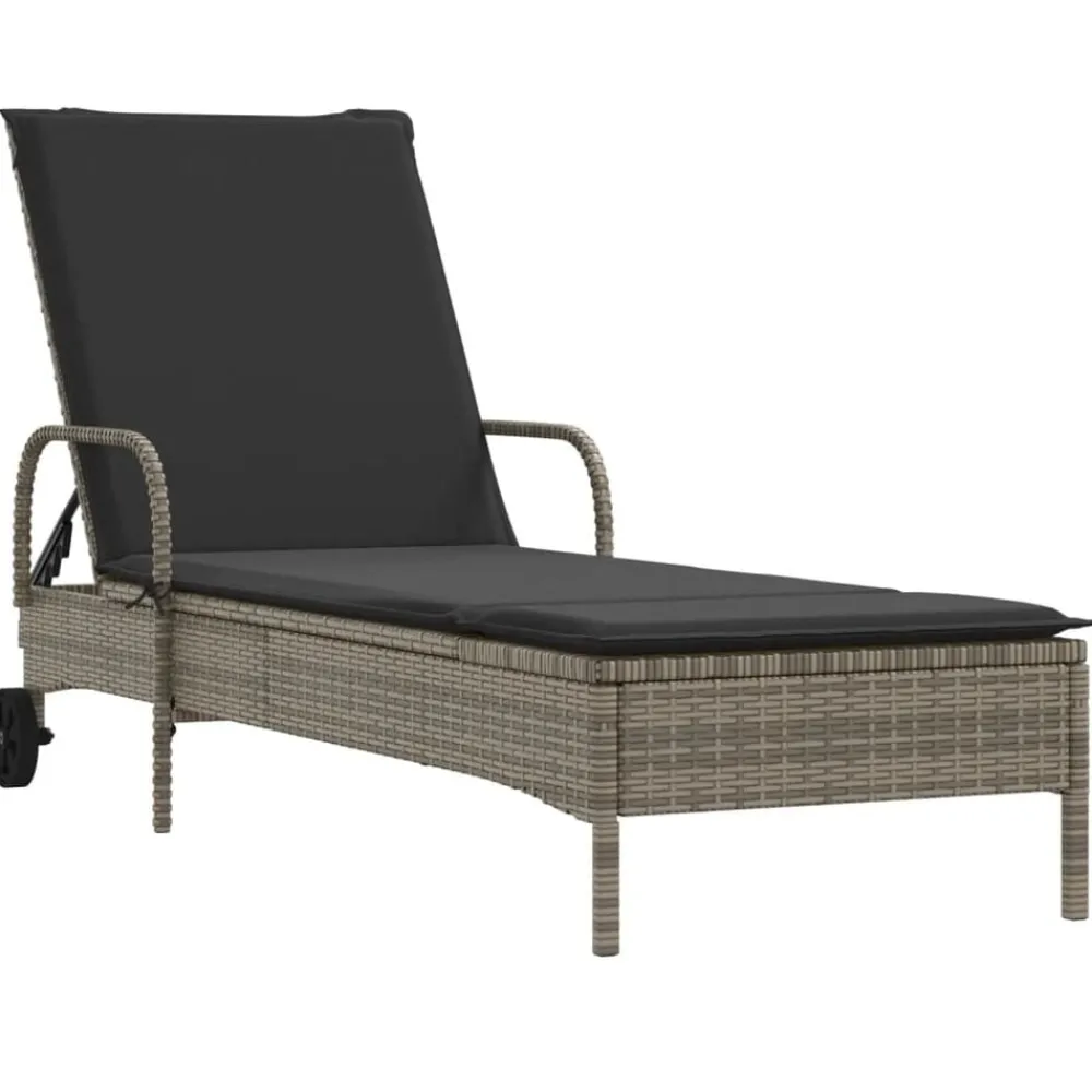 Ligbed met wielen en kussen poly rattan>vidaXL