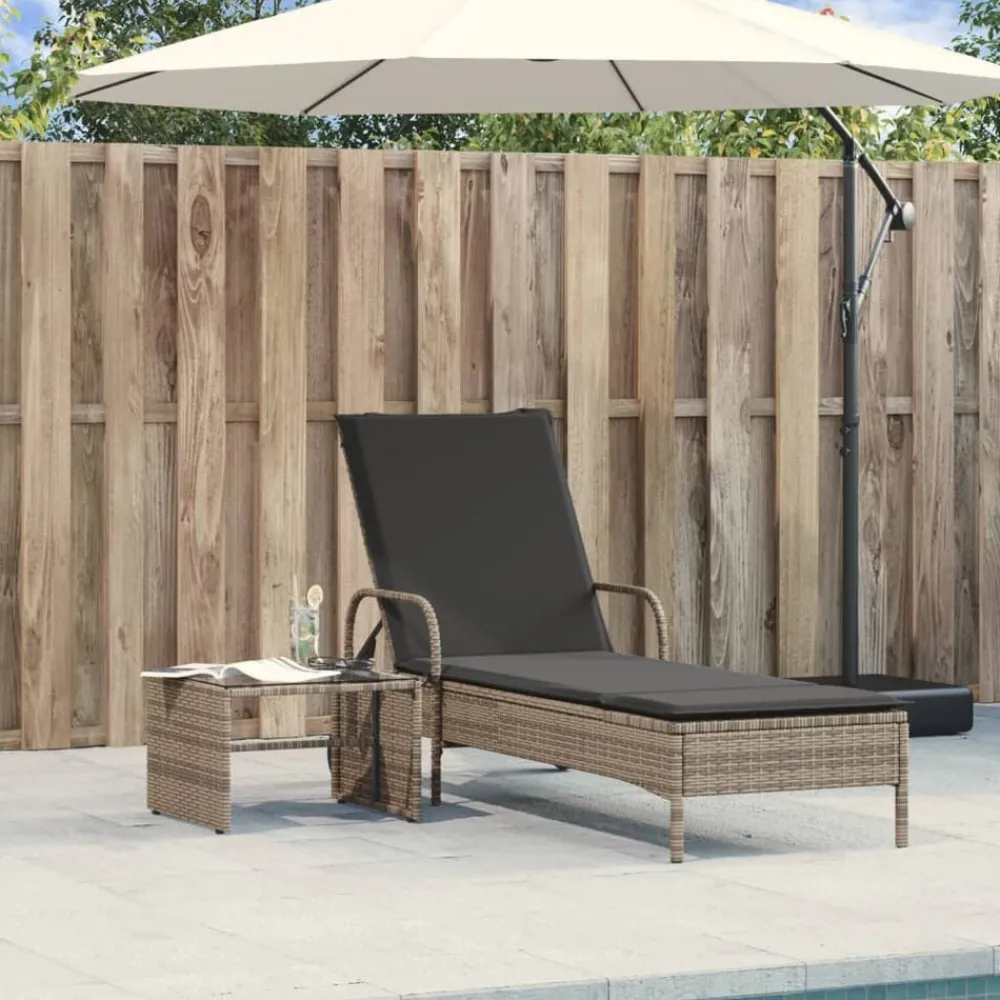 Ligbed met wielen en kussen poly rattan>vidaXL