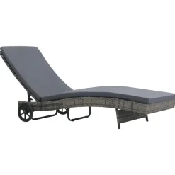 Tuinmeubelen*vidaXL Ligbed met wielen en kussen poly rattan Antraciet