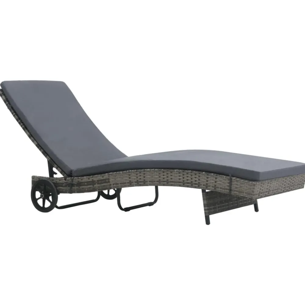 Tuinmeubelen*vidaXL Ligbed met wielen en kussen poly rattan Antraciet