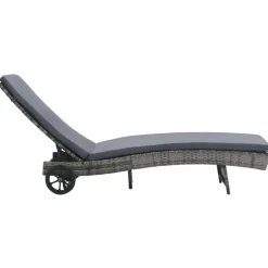 Tuinmeubelen*vidaXL Ligbed met wielen en kussen poly rattan Antraciet