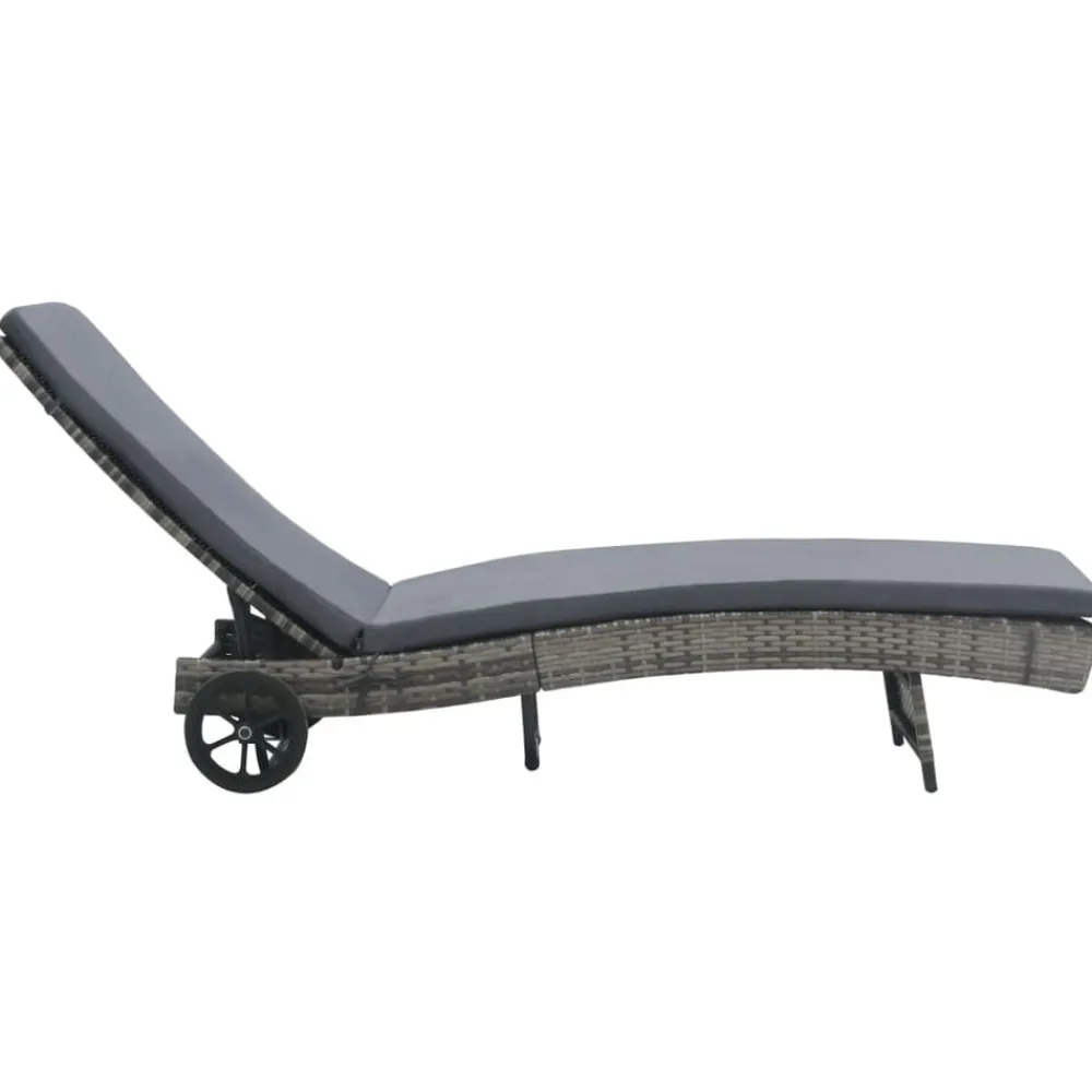 Tuinmeubelen*vidaXL Ligbed met wielen en kussen poly rattan Antraciet