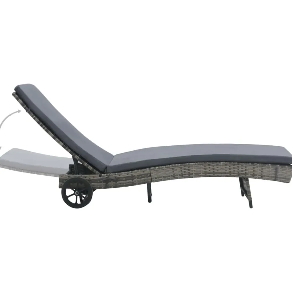 Tuinmeubelen*vidaXL Ligbed met wielen en kussen poly rattan Antraciet