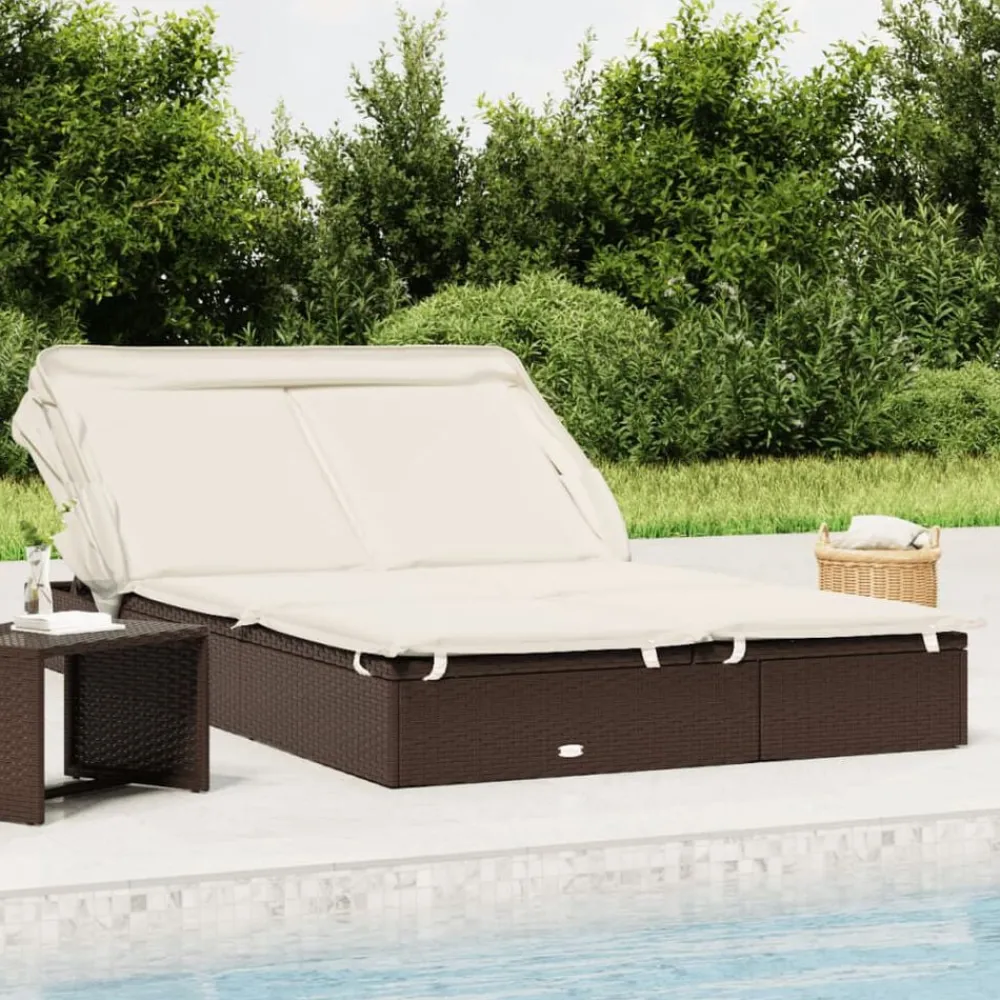 Tuinmeubelen*vidaXL Ligbed 2-persoons met dak 213x118x97 cm poly rattan Bruin