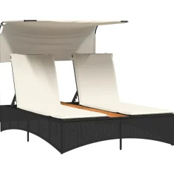 Ligbed 2-persoons met luifel en kussens poly rattan>vidaXL Sale