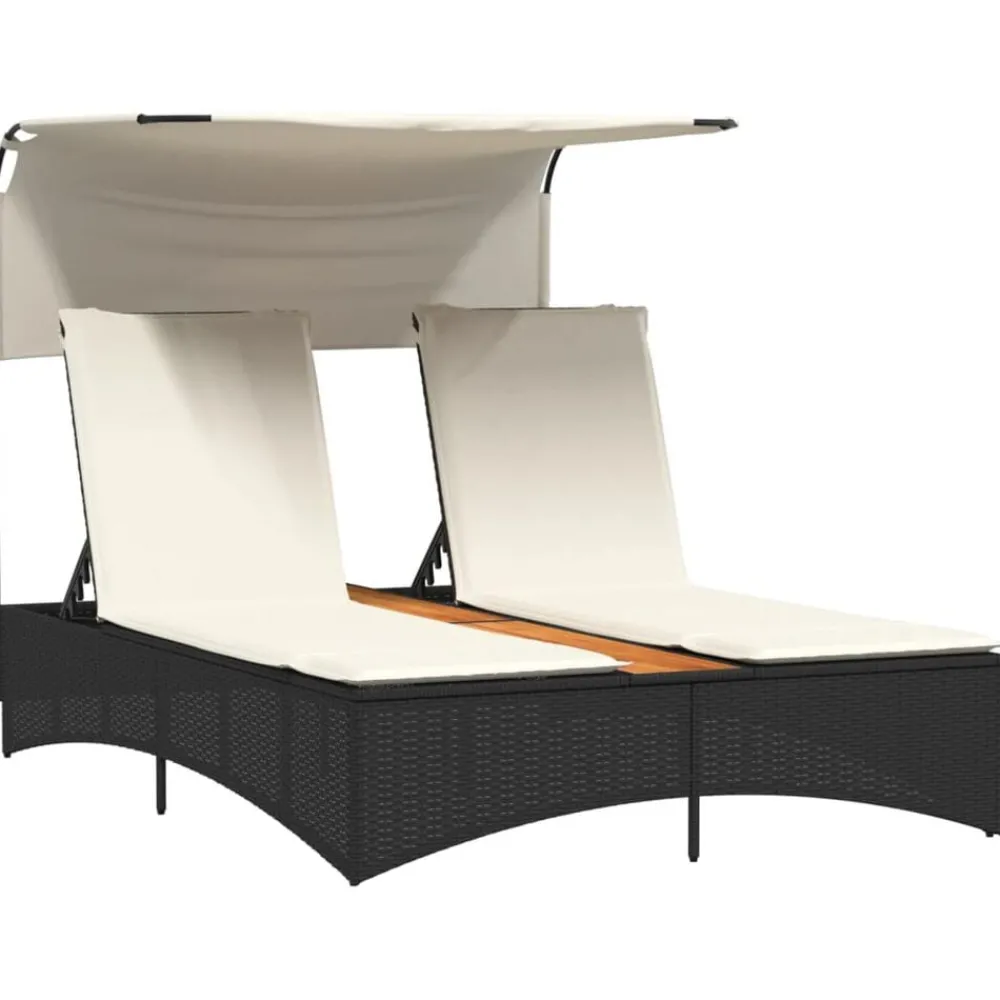 Ligbed 2-persoons met luifel en kussens poly rattan>vidaXL Sale