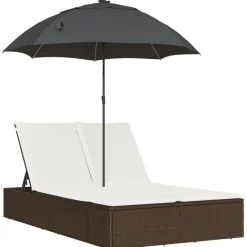 Ligbed 2-persoons met kussens en parasol poly rattan>vidaXL Best