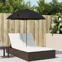 Ligbed 2-persoons met kussens en parasol poly rattan>vidaXL Best