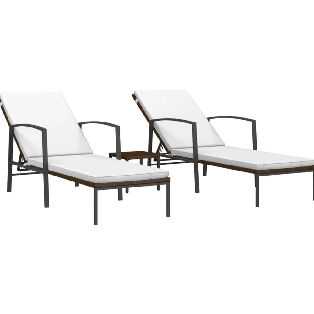 Tuinmeubelen*vidaXL Ligbedden 2 st met tafel poly rattan Bruin