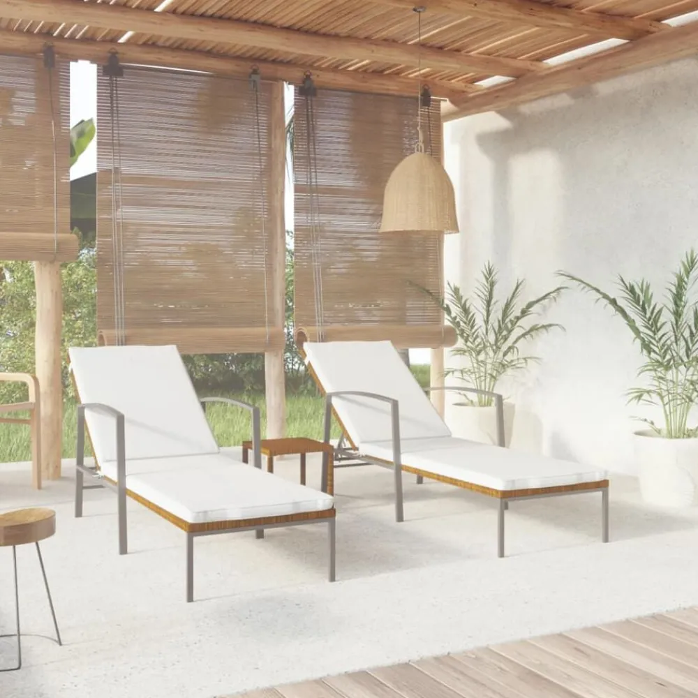 Tuinmeubelen*vidaXL Ligbedden 2 st met tafel poly rattan Bruin
