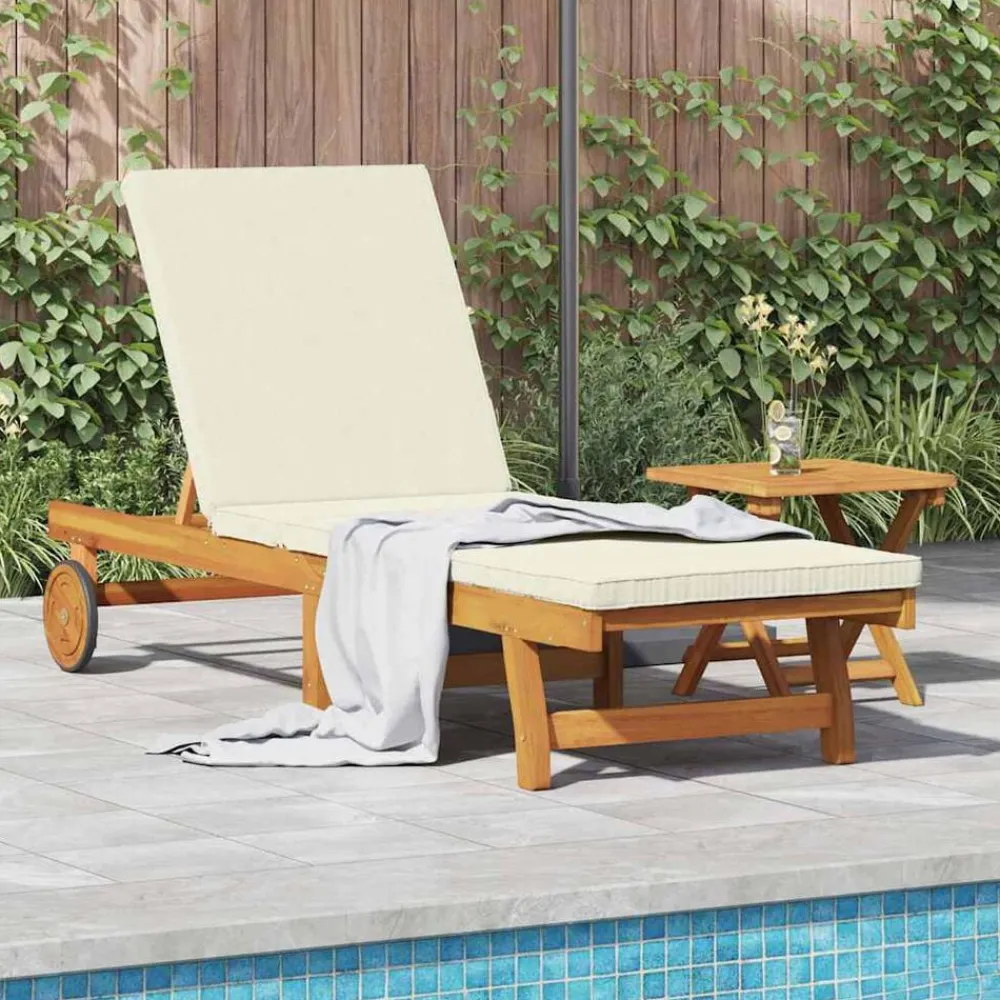Ligstoel Bruin en Crème 199 x 63 x 85 cm Massief Acaciahout>vidaXL Outlet