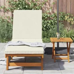 Ligstoel Bruin en Crème 199 x 63 x 85 cm Massief Acaciahout><noscript><img width=