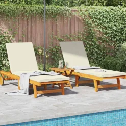 Ligstoel 2-persoon 2 pcs Bruin Massief Acaciahout>vidaXL Hot