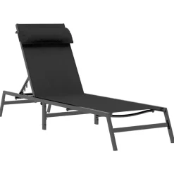 Tuinmeubelen*vidaXL Ligstoel 1-persoon Zwart en Anthraciet 197 x 54 x 86 cm Staal