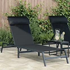 Tuinmeubelen*vidaXL Ligstoel 1-persoon Zwart en Anthraciet 197 x 54 x 86 cm Staal