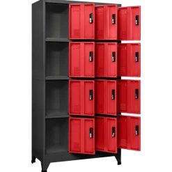 Kasten & Opbergmeubelen*vidaXL Lockerkast 90x45x180 cm staal antracietkleurig en rood Antraciet en rood