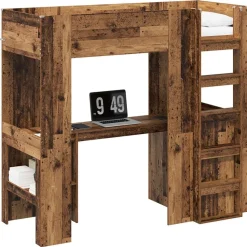 Loft Bedframe met Bureau Oudhout 75 x 190 cm Bewerkt hout>vidaXL Outlet